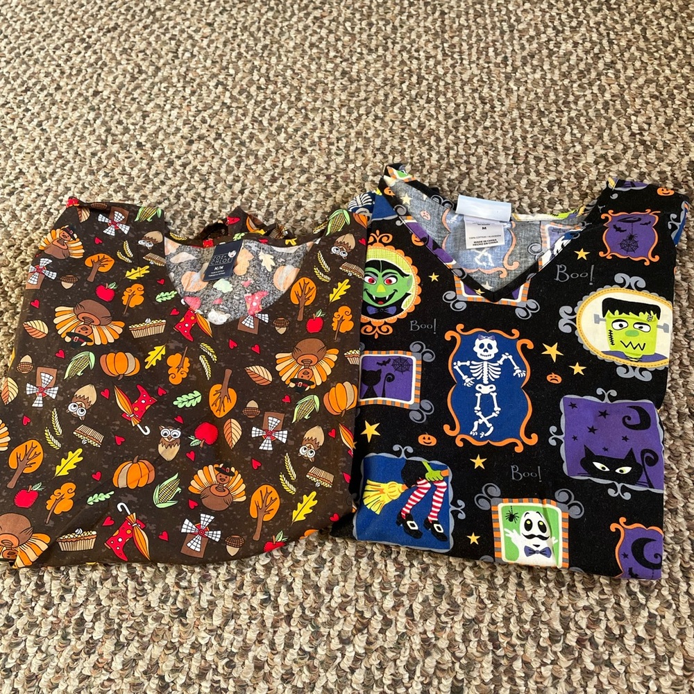 Holiday scrub tops